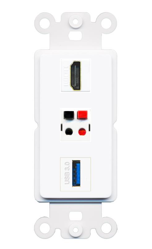 HDMI SPEAKER USB-3 Wall Plate [White]