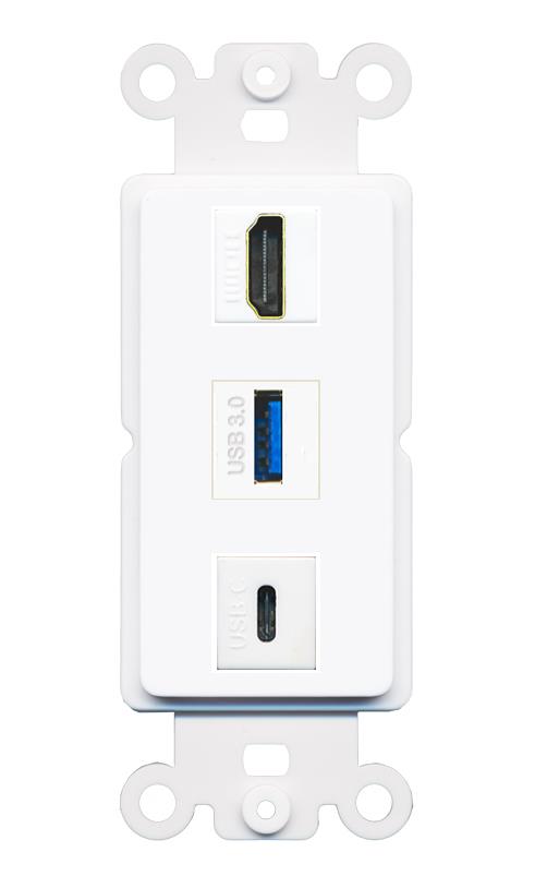 HDMI USB-3 USBC Wall Plate [White]