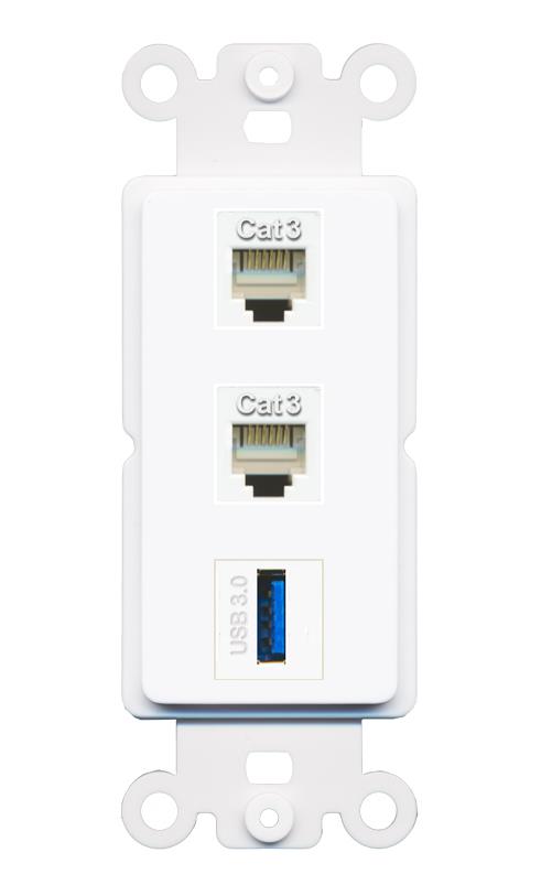 2 PHONE USB-3 Wall Plate [White]