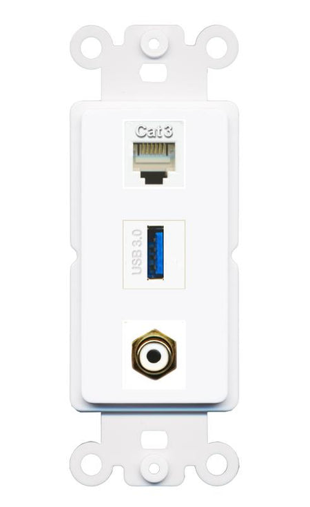 PHONE RCA-WHITE USB-3 Wall Plate [White]