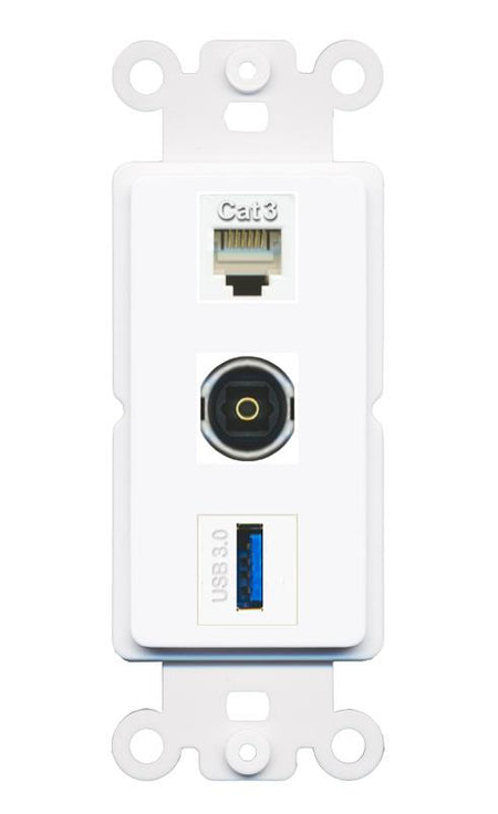 PHONE TOSLINK USB-3 Wall Plate [White]