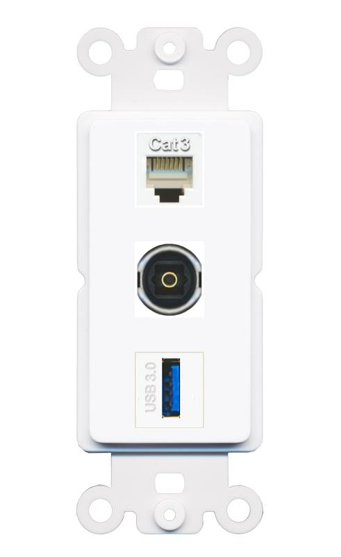 PHONE TOSLINK USB-3 Wall Plate [White]