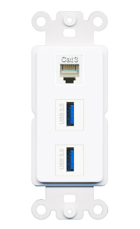 PHONE 2 USB-3 Wall Plate [White]