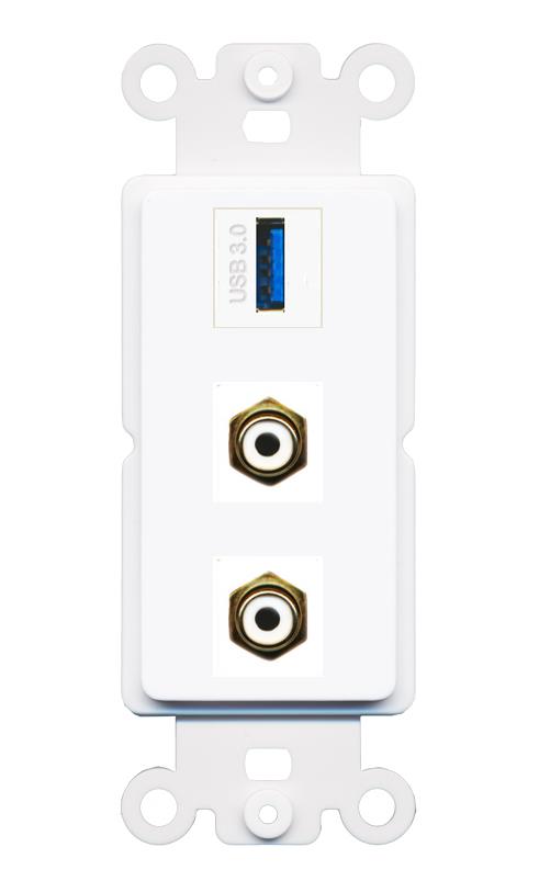 2 RCA-WHITE USB-3 Wall Plate [White]