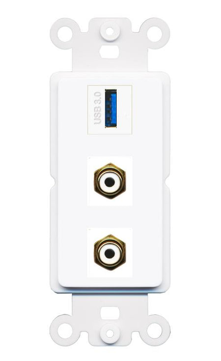 2 RCA-WHITE USB-3 Wall Plate [White]