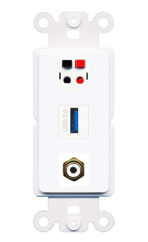 RCA-WHITE SPEAKER USB-3 Wall Plate [White]