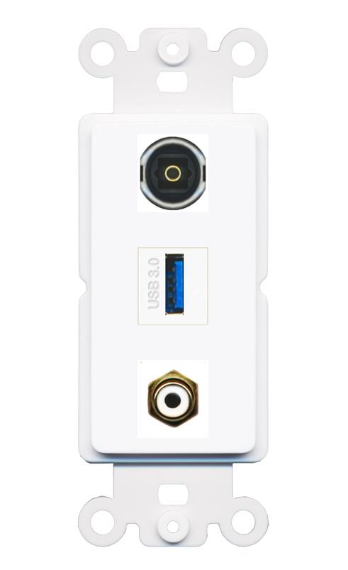 RCA-WHITE TOSLINK USB-3 Wall Plate [White]