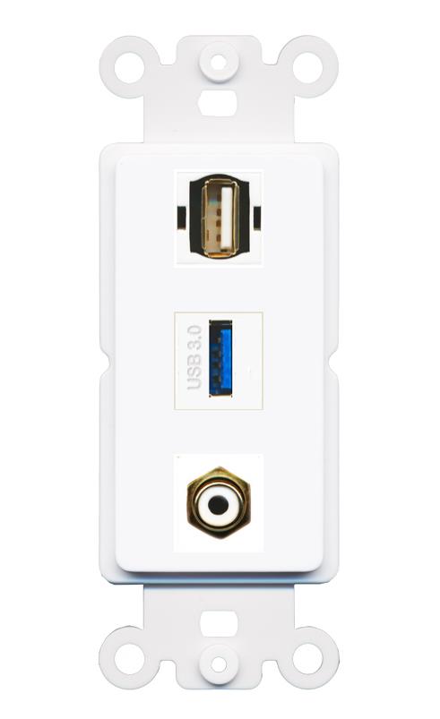 RCA-WHITE USB-3 USB2 Wall Plate [White]