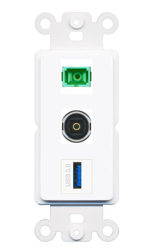 SC-APC-SX TOSLINK USB-3 Wall Plate [White]