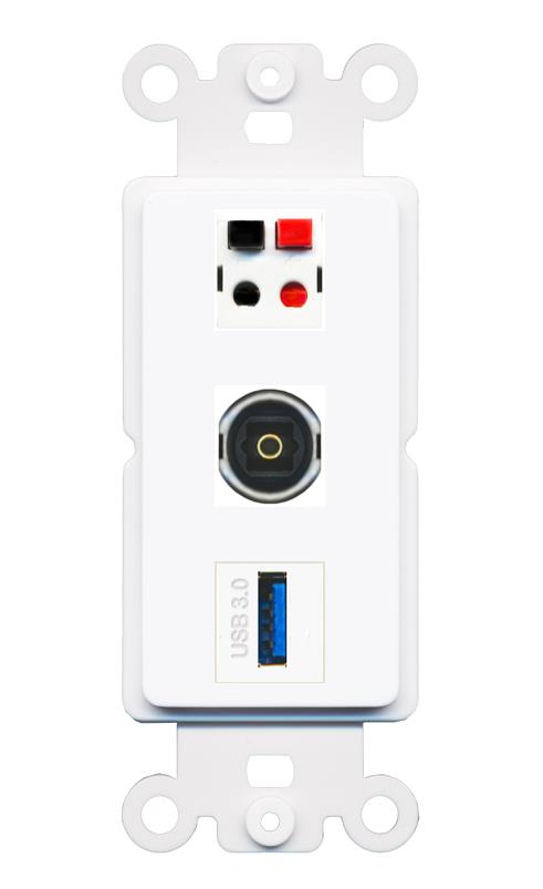 SPEAKER TOSLINK USB-3 Wall Plate [White]