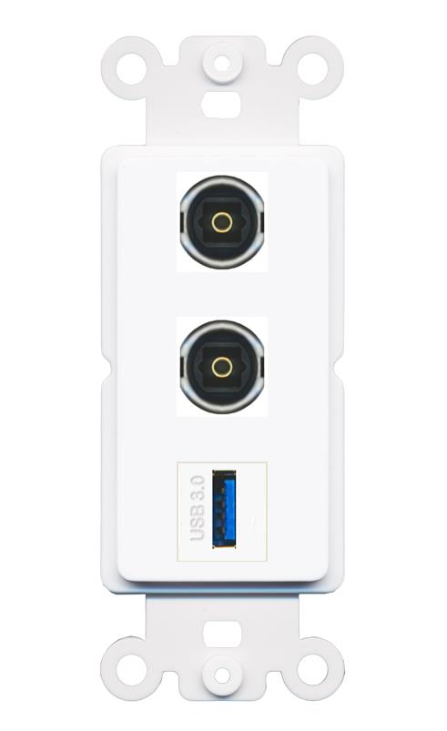 2 TOSLINK USB-3 Wall Plate [White]