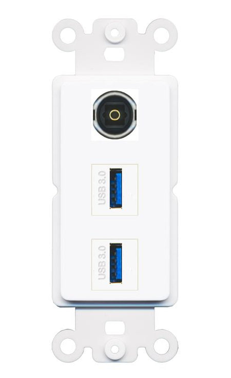 TOSLINK 2 USB-3 Wall Plate [White]