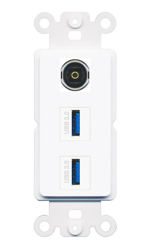 TOSLINK 2 USB-3 Wall Plate [White]