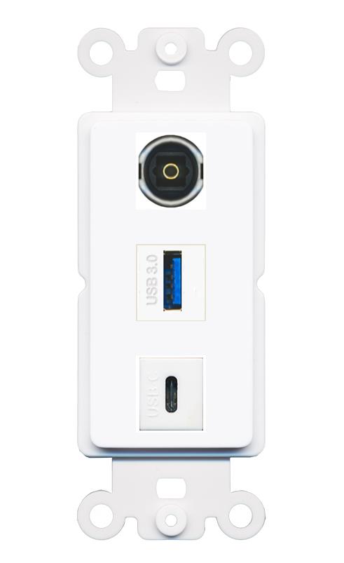 TOSLINK USB-3 USBC Wall Plate [White]