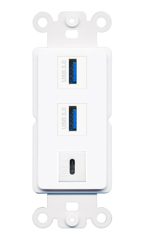 2 USB-3 USBC Wall Plate [White]