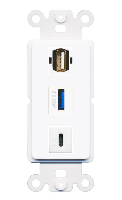 USB-3 USB2 USBC Wall Plate [White]