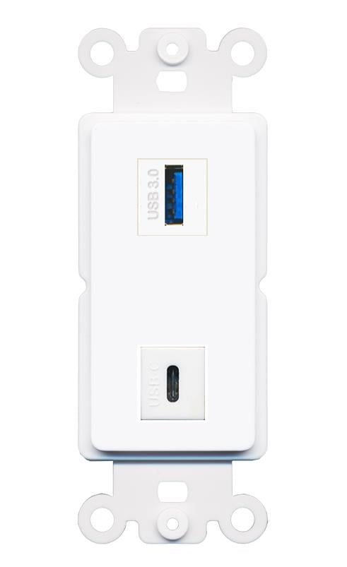 USB-3 USBC Rocker Insert Module Wall Plate [White]