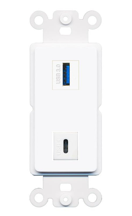 USB-3 USBC Rocker Insert Module Wall Plate [White]