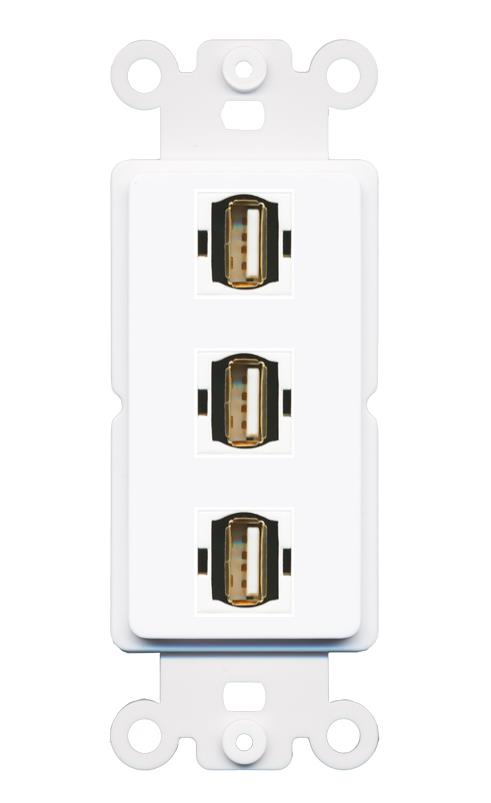 3 USB2 Wall Plate [White]
