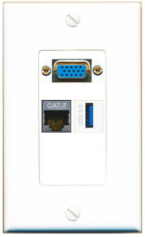 1 CAT7 1 USB-3 Wall Plate [White]