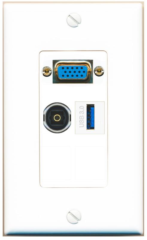 1 TOSLINK 1 USB-3 Wall Plate [White]