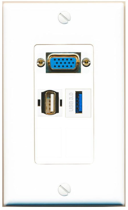 1 USB-3 1 USB2 Wall Plate [White]