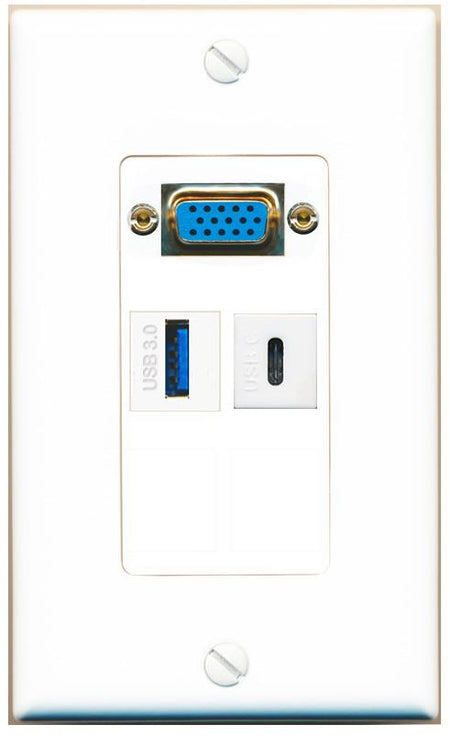 1 USB-3 1 USBC Wall Plate [White]