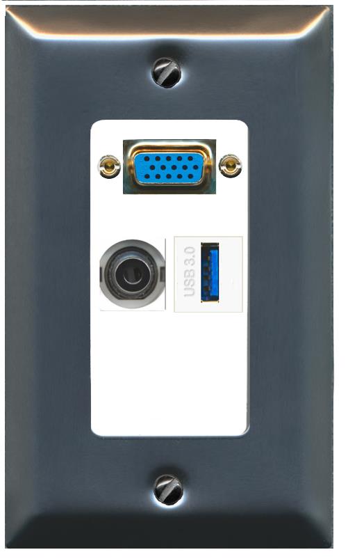 1 3.5mm 1 USB-3 Wall Plate [White]