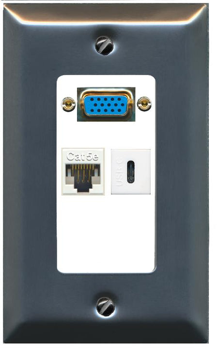 1 CAT5E 1 USBC Wall Plate [White]