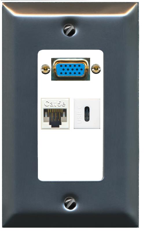 1 CAT5E 1 USBC Wall Plate [White]