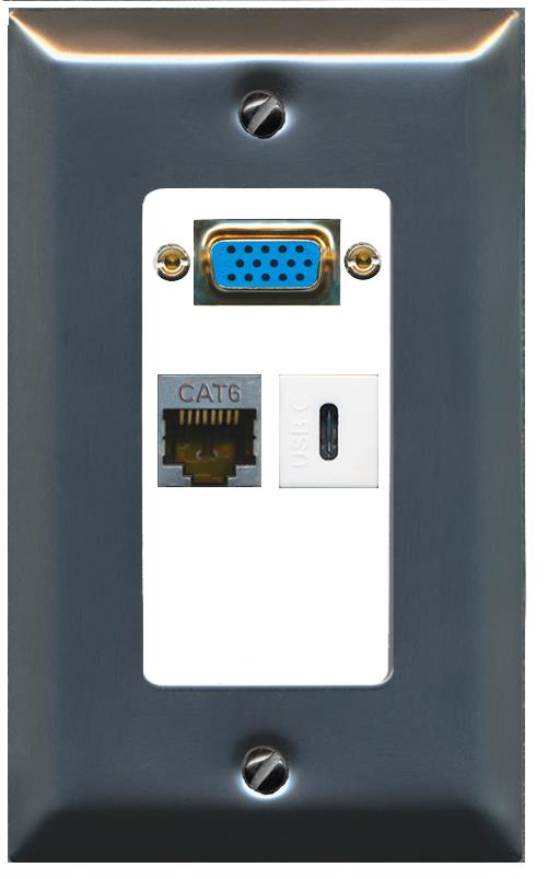 1 CAT6-SHIELDED 1 USBC Wall Plate [White]