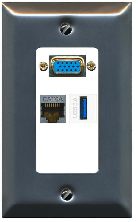 1 CAT6A 1 USB-3 Wall Plate [White]