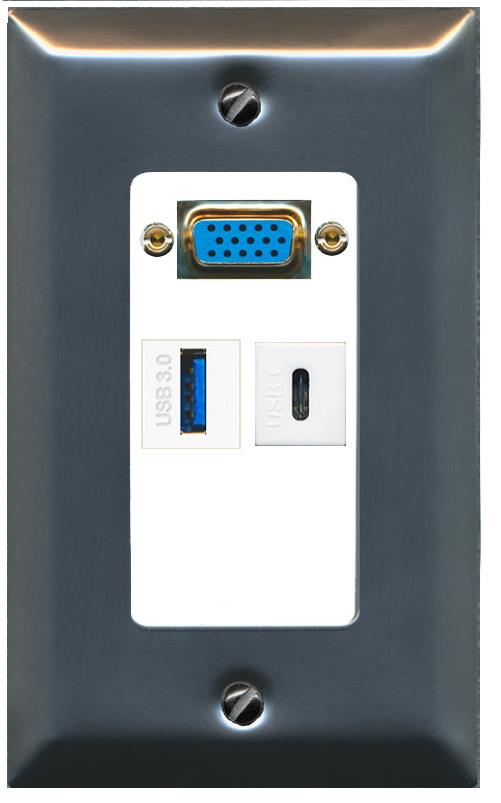 1 USB-3 1 USBC Wall Plate [White]