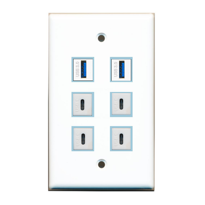 6 Port Custom Keystone Wall Plate Solid White