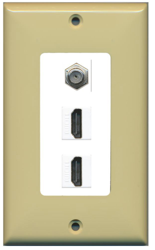 RiteAV - 2 Port HDMI 1 Coax Cable TV- F-Type Decorative Wall Plate - Ivory & White