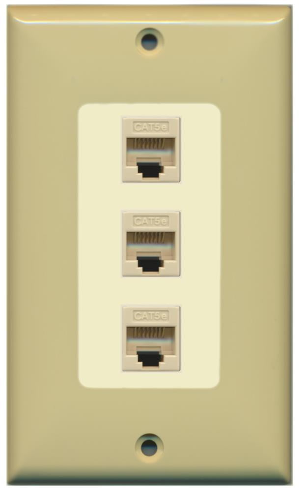 RiteAV Decorative 1 Gang 3 Port Cat5e Wall Plate - Ivory/Light Almond