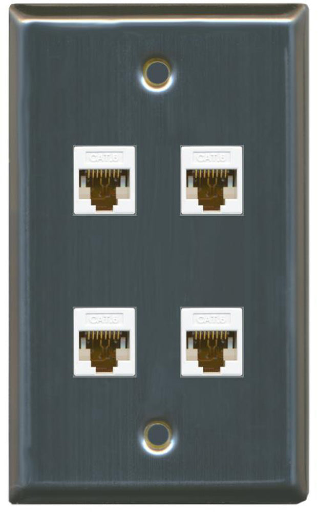 RiteAV - 4 Port Cat6 Female-Female Wall Plate Stainless Steel