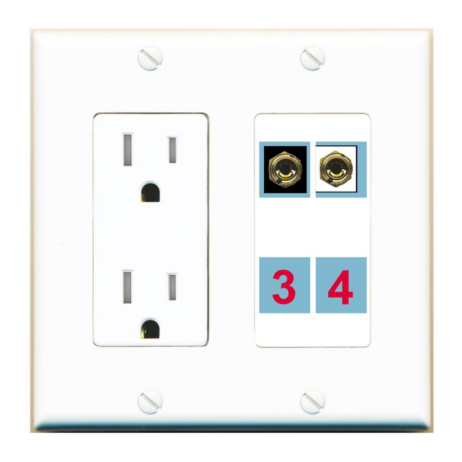 4 Port Custom Keystone Wall Plate with Tamper Resistant DecorZ Power Outlet