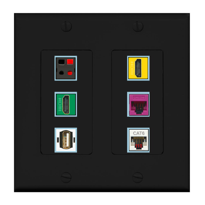 6 Port Custom Keystone Wall Plate 2 Gang DecorZ Black