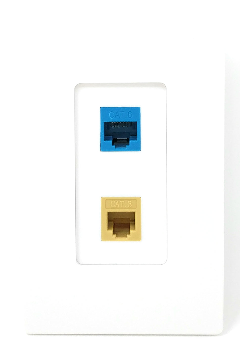 RiteAV - 1 Port Phone Beige 1 Port Cat6 Ethernet Blue Screwless Decorative Wall Plate - White