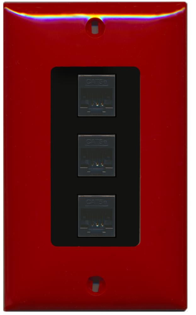 RiteAV Decorative 1 Gang 3 Port Cat5e Wall Plate - Red/Black