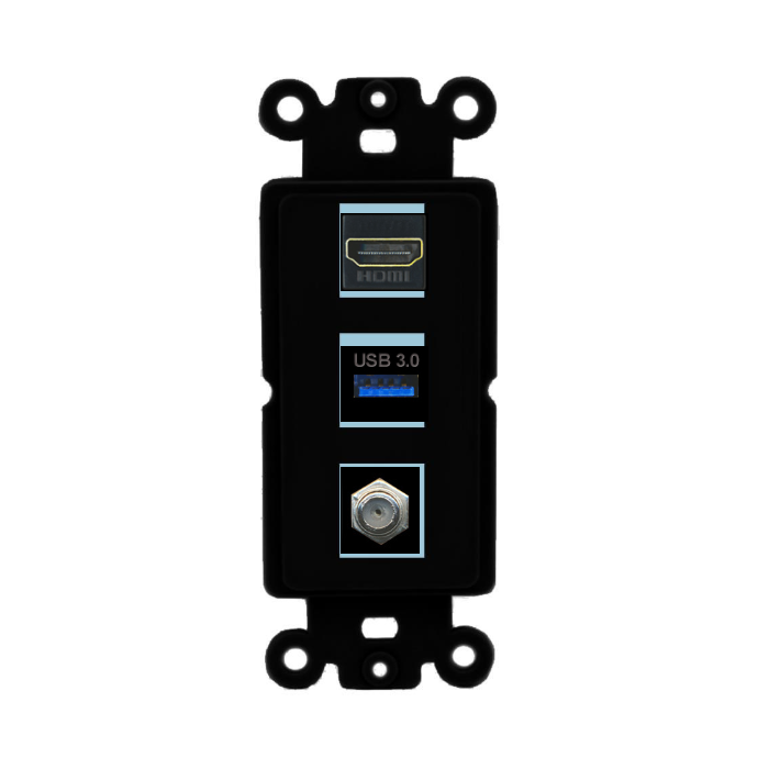 3 Port Custom Keystone Wall Plate DecorZ Rocker Black