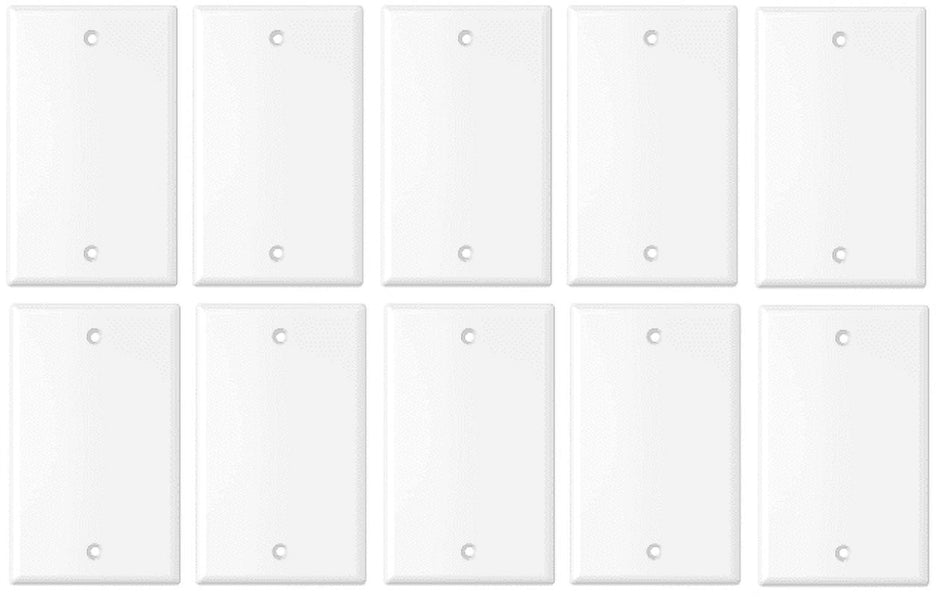 RiteAV No Device Wall Plate, Blank Receptacle Outlet Cover, Electric Plug Cover, Standard-Sized 1-Gang - White (10 Pack)