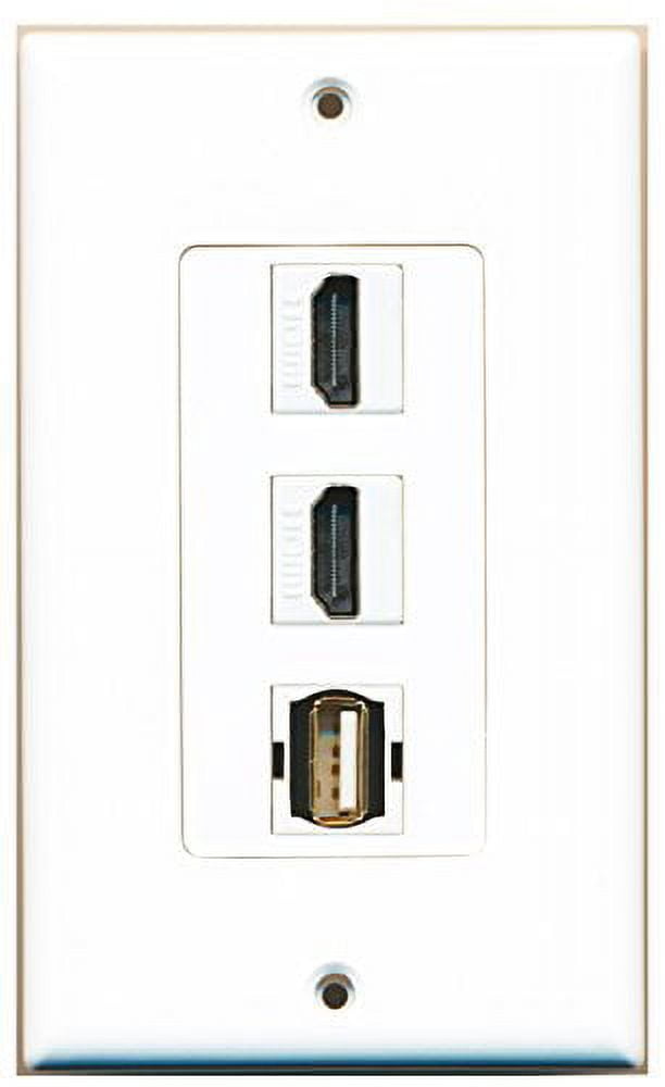 RiteAV 2 Port HDMI 1 Port USB A-A Wall Plate OVERSIZED White