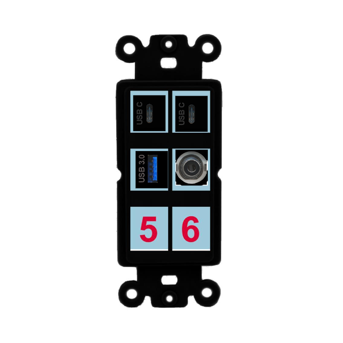 6 Port Custom Keystone Wall Plate DecorZ Rocker Black