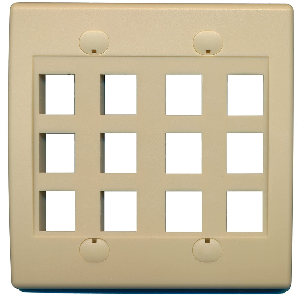RiteAV - Keystone Wall Plate Double Gang 12-Port (1 Piece Flush) - Ivory
