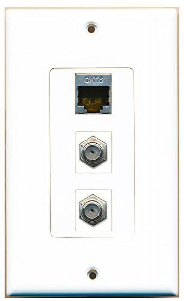 RiteAV 2 Port Coax Cable TV- F-Type 1 Port Shielded Cat6 Ethernet White Wall Plate Oversized