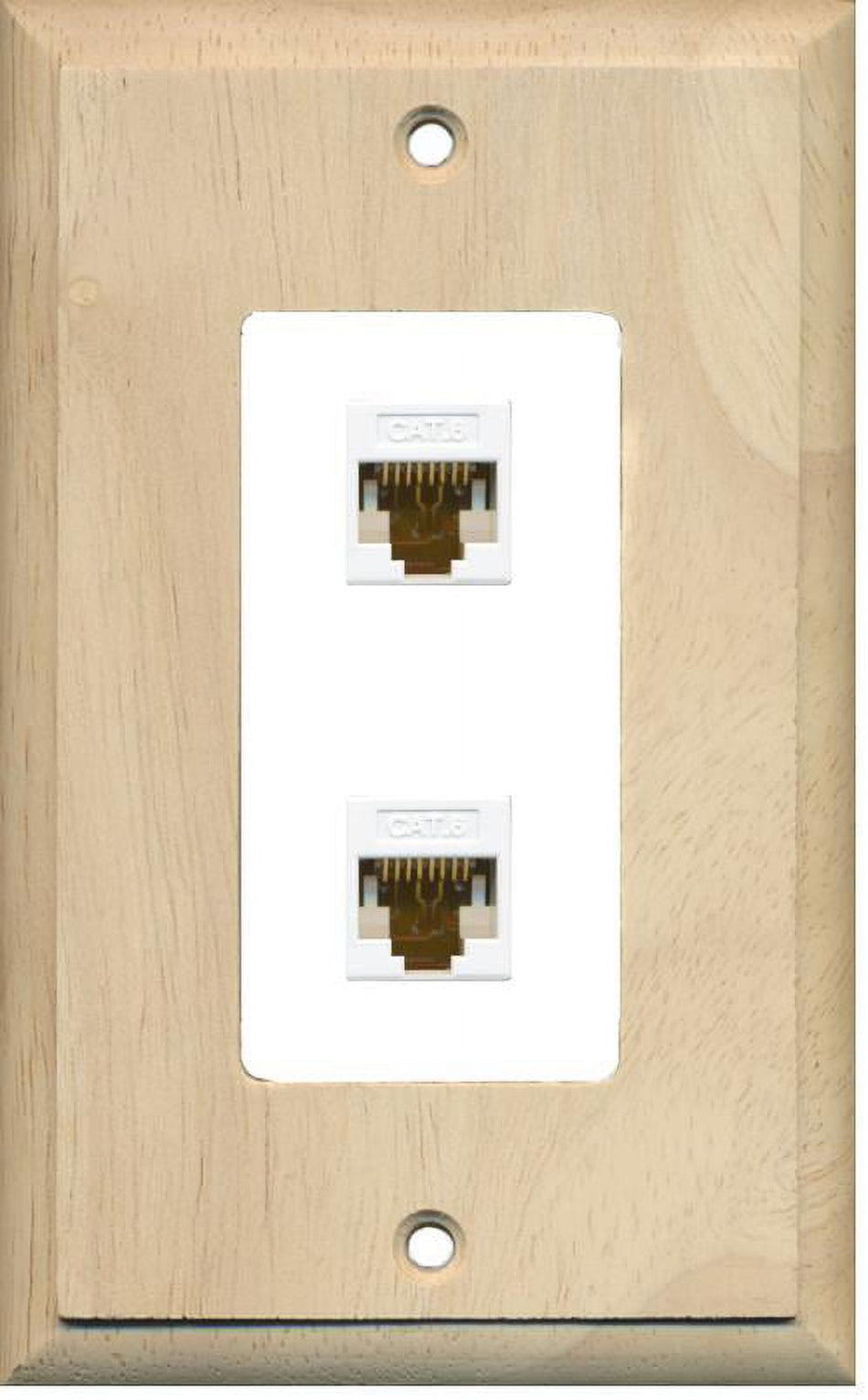 RiteAV 2 Port Cat6 Ethernet Wall Plate Jack Female-Female - 1 Gang [Wood/White]