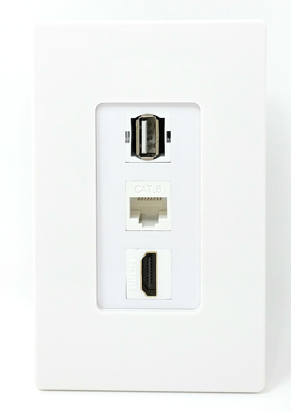 RiteAV - 1 Port HDMI USB A-A and 1 Port Cat6 Ethernet Screwless Wall Plate - White