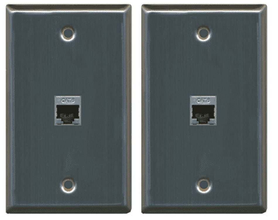 RiteAV - 1 Port Cat6 Shielded Female-Female Wall Plate - Stainless Steel/Gray - 2 Pack